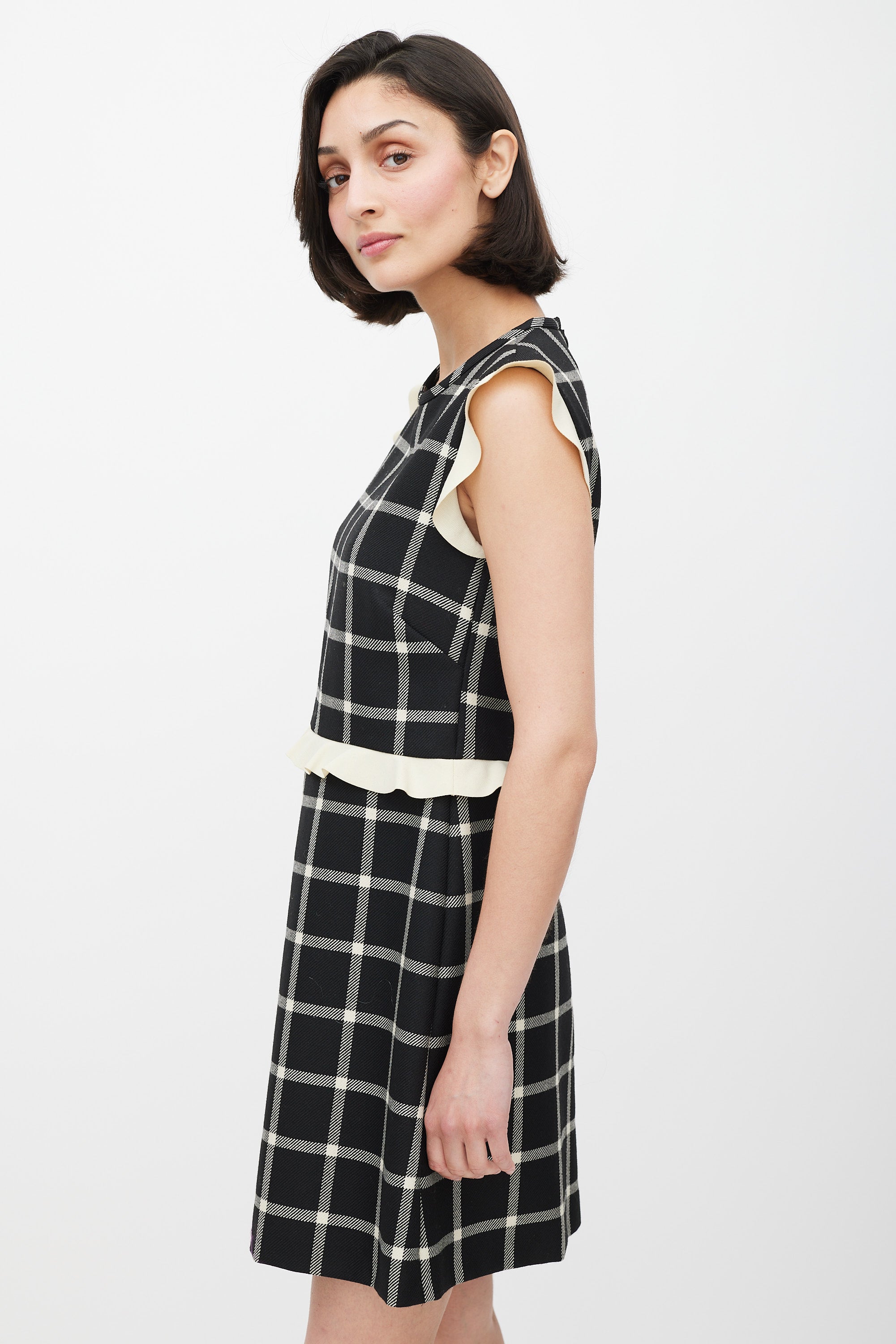 Red Valentino // Black & Cream Wool Plaid Ruffled Dress – VSP Consignment