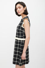 Red Valentino Black & Cream Wool Plaid Ruffled Dress