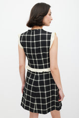 Red Valentino Black & Cream Wool Plaid Ruffled Dress