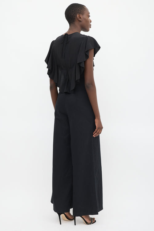 Red Valentino Black Flounced Top Flared Leg Jumpsuit