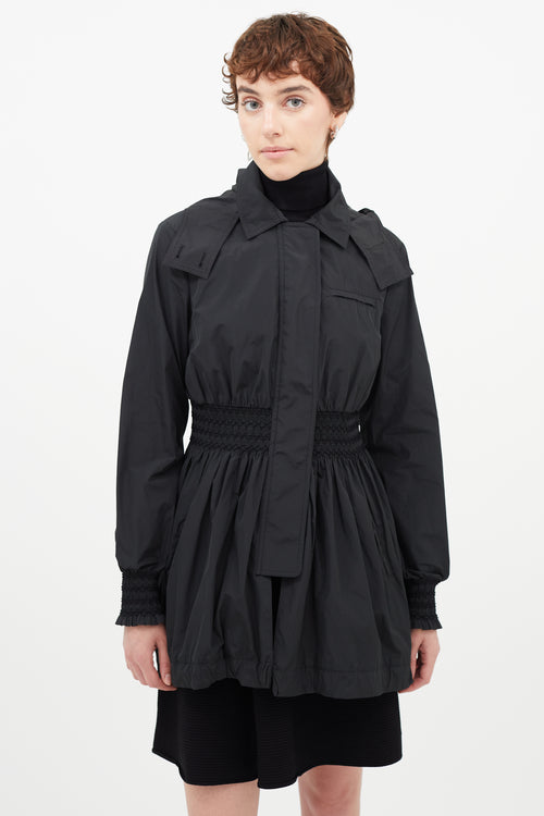 Red Valentino Black Hooded Smocked Nylon Jacket