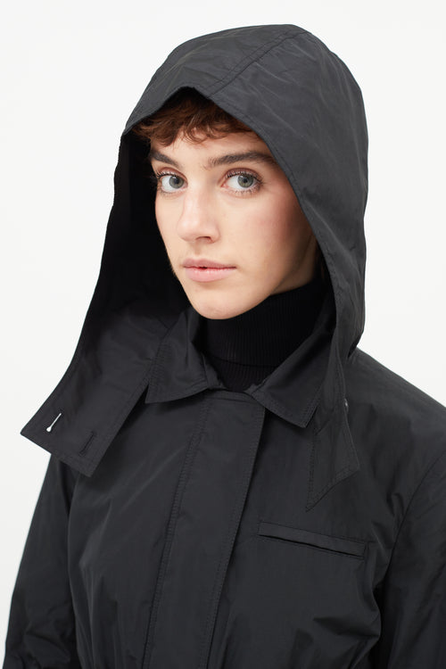 Red Valentino Black Hooded Smocked Nylon Jacket