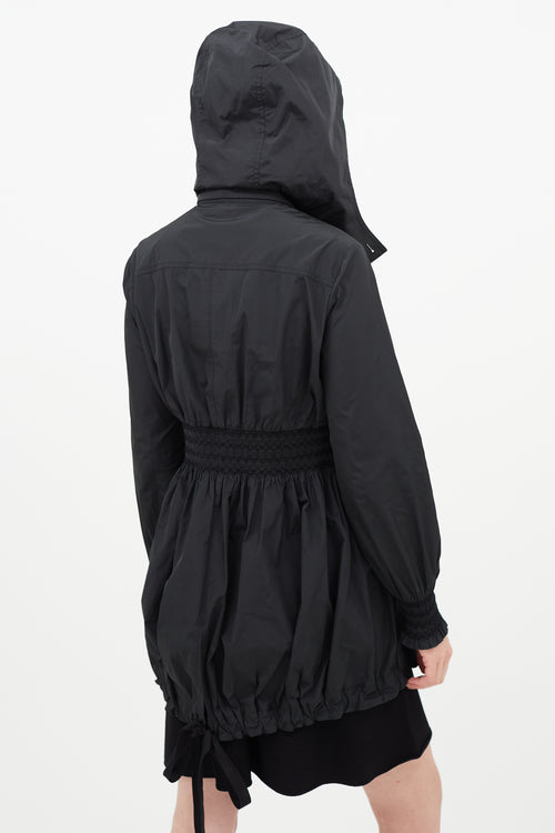 Red Valentino Black Hooded Smocked Nylon Jacket