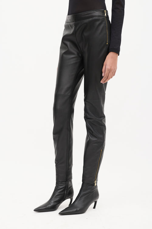 Red Valentino Black Leather Zip Skinny Trouser