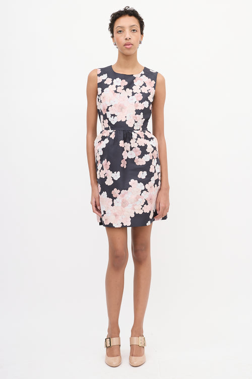 Red Valentino Black & Light Pink Satin Floral Dress