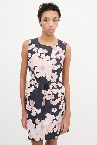 Red Valentino Black & Light Pink Satin Floral Dress