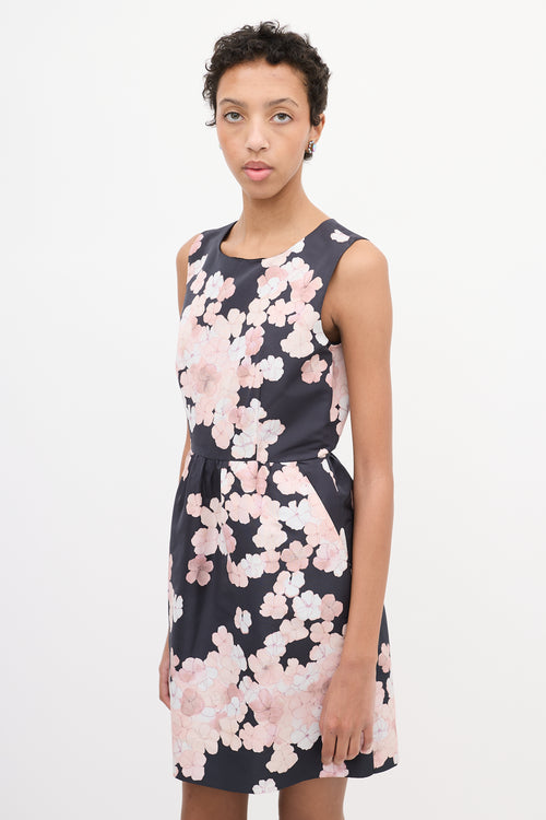 Red Valentino Black & Light Pink Satin Floral Dress