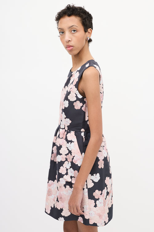 Red Valentino Black & Light Pink Satin Floral Dress