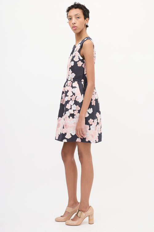 Red Valentino Black & Light Pink Satin Floral Dress