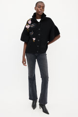 Red Valentino Black & Multi Embroidered Cape Cardigan