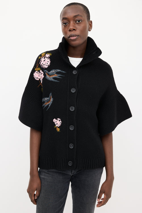 Red Valentino Black & Multi Embroidered Cape Cardigan