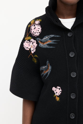 Red Valentino Black & Multi Embroidered Cape Cardigan