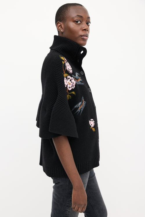 Red Valentino Black & Multi Embroidered Cape Cardigan