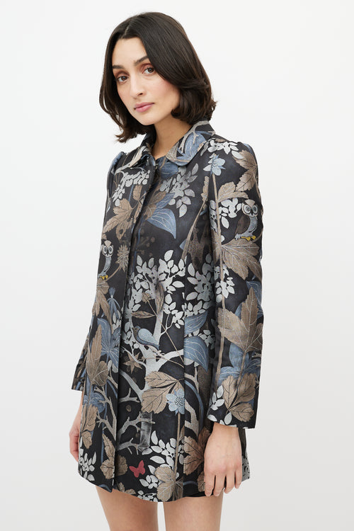 Red Valentino Black & Multi Jacquard Printed Coat