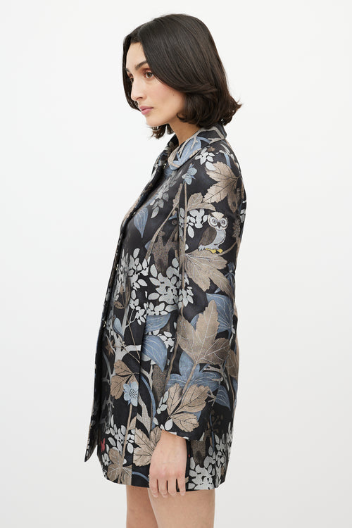 Red Valentino Black & Multi Jacquard Printed Coat