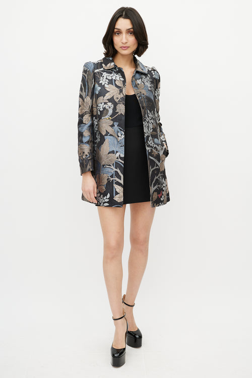 Red Valentino Black & Multi Jacquard Printed Coat