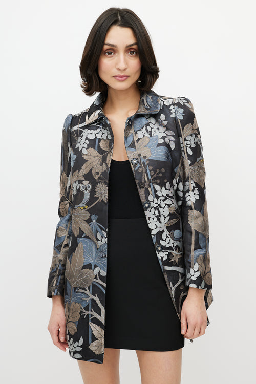 Red Valentino Black & Multi Jacquard Printed Coat