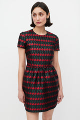 Red Valentino Black Red & Green Cherry Brocade Dress