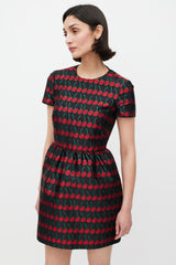 Red Valentino Black Red & Green Cherry Brocade Dress