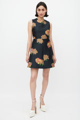 Red Valentino Black & Multicolour Floral Brocade A-Line Dress