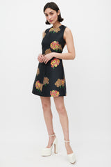 Red Valentino Black & Multicolour Floral Brocade A-Line Dress