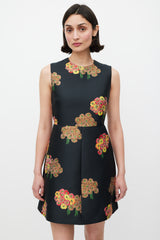 Red Valentino Black & Multicolour Floral Brocade A-Line Dress