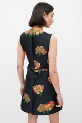 Red Valentino Black & Multicolour Floral Brocade A-Line Dress