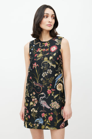 Red Valentino Black & Multicolour Floral Jacquard Dress