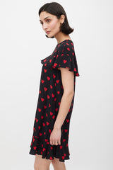 Red Valentino Black & Red Silk Heart Printed Dress