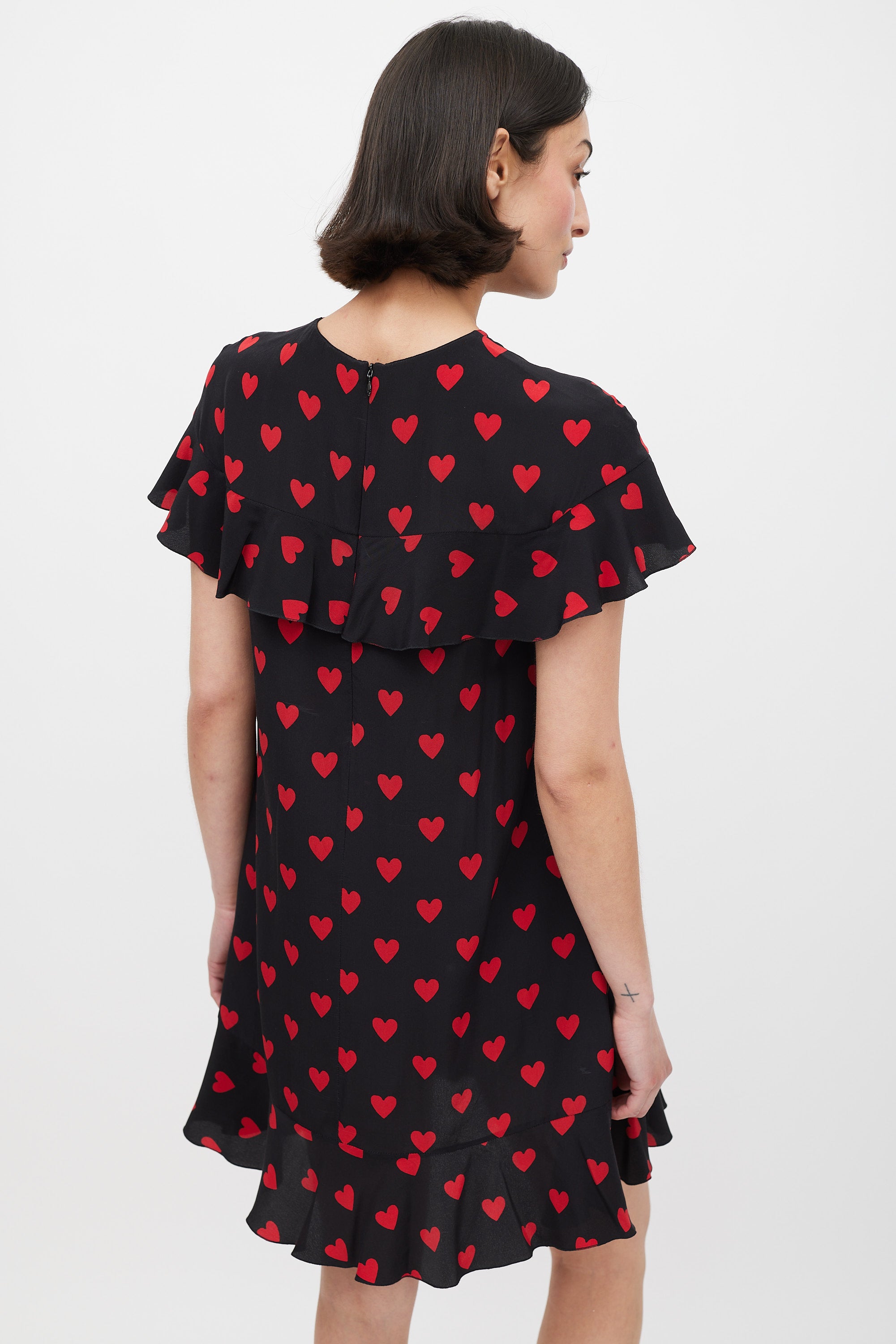 Red Valentino // Black & Red Silk Heart Printed Dress VSP Consignment Red Valentino // Black & Red Silk Heart Printed Dress VSP Consignment