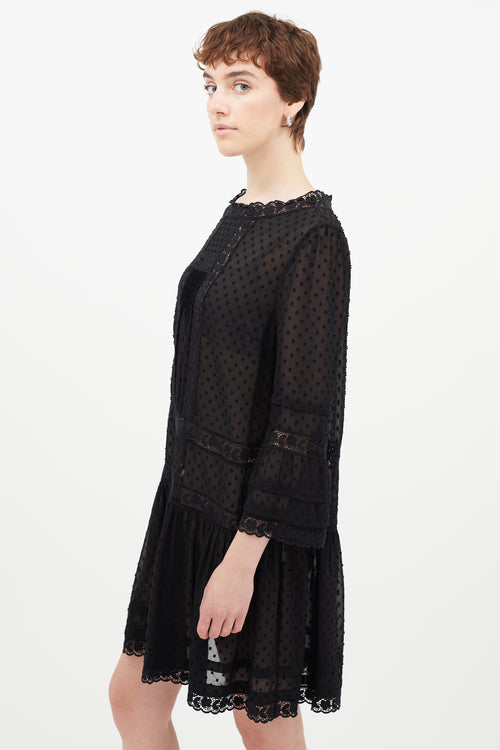 Red Valentino Black Sheer Floral Lace Dress