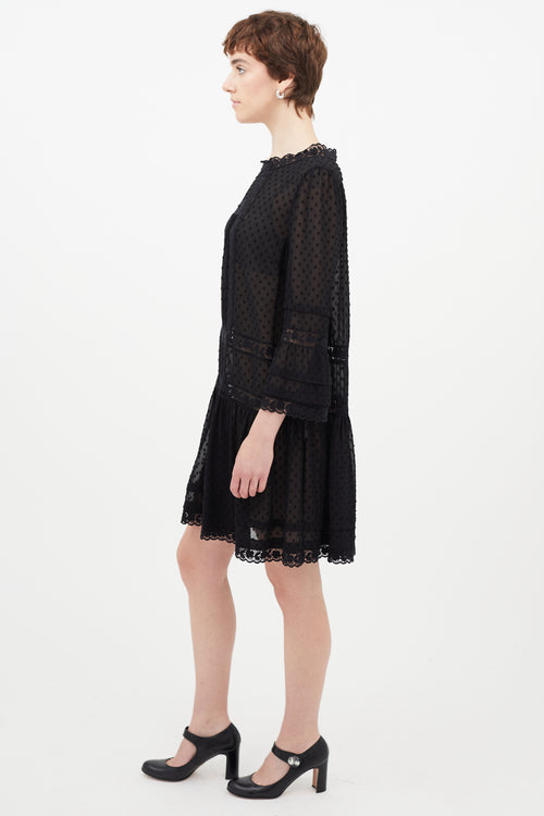 Red Valentino Black Sheer Floral Lace Dress