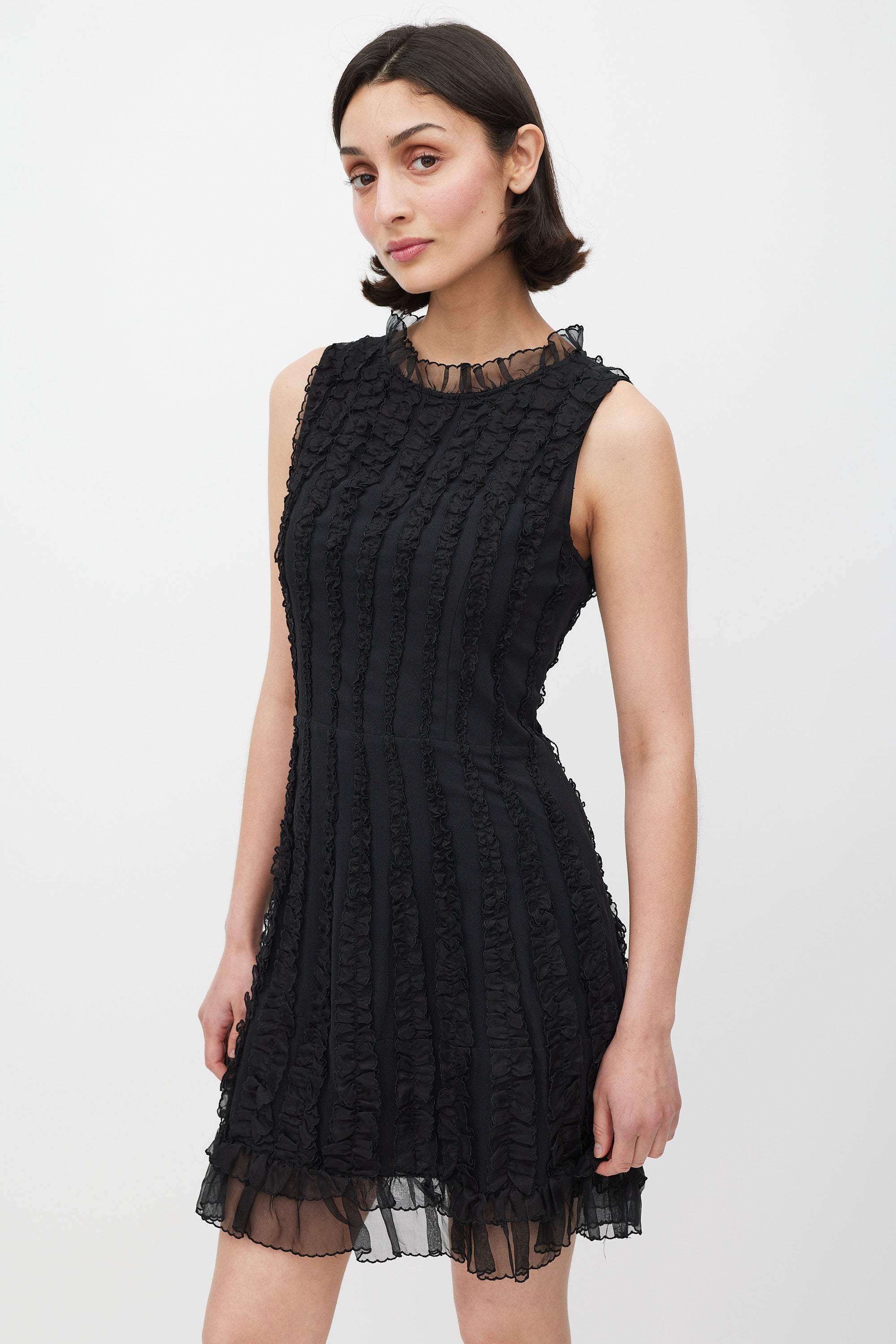 Red Valentino // Black Silk Ruffle Panelled A-Line Dress VSP Consignment Red Valentino // Black Silk Ruffle Panelled A-Line Dress VSP Consignment