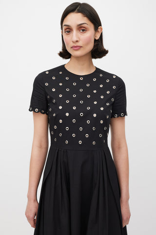 Red Valentino Black & Silver Grommet A-Line Dress