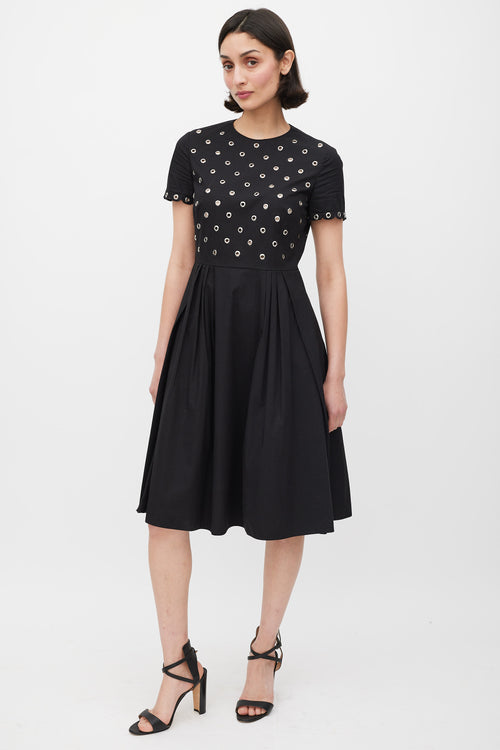 Red Valentino Black & Silver Grommet A-Line Dress