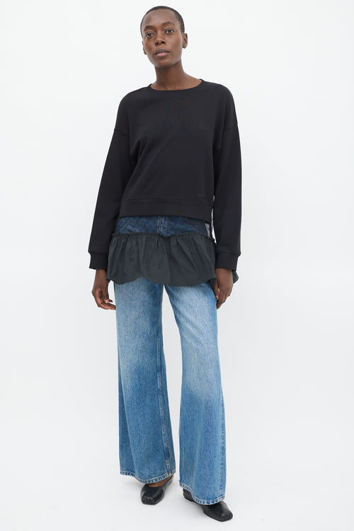 Red Valentino Black Tulle Panelled Gathered Tier Crewneck