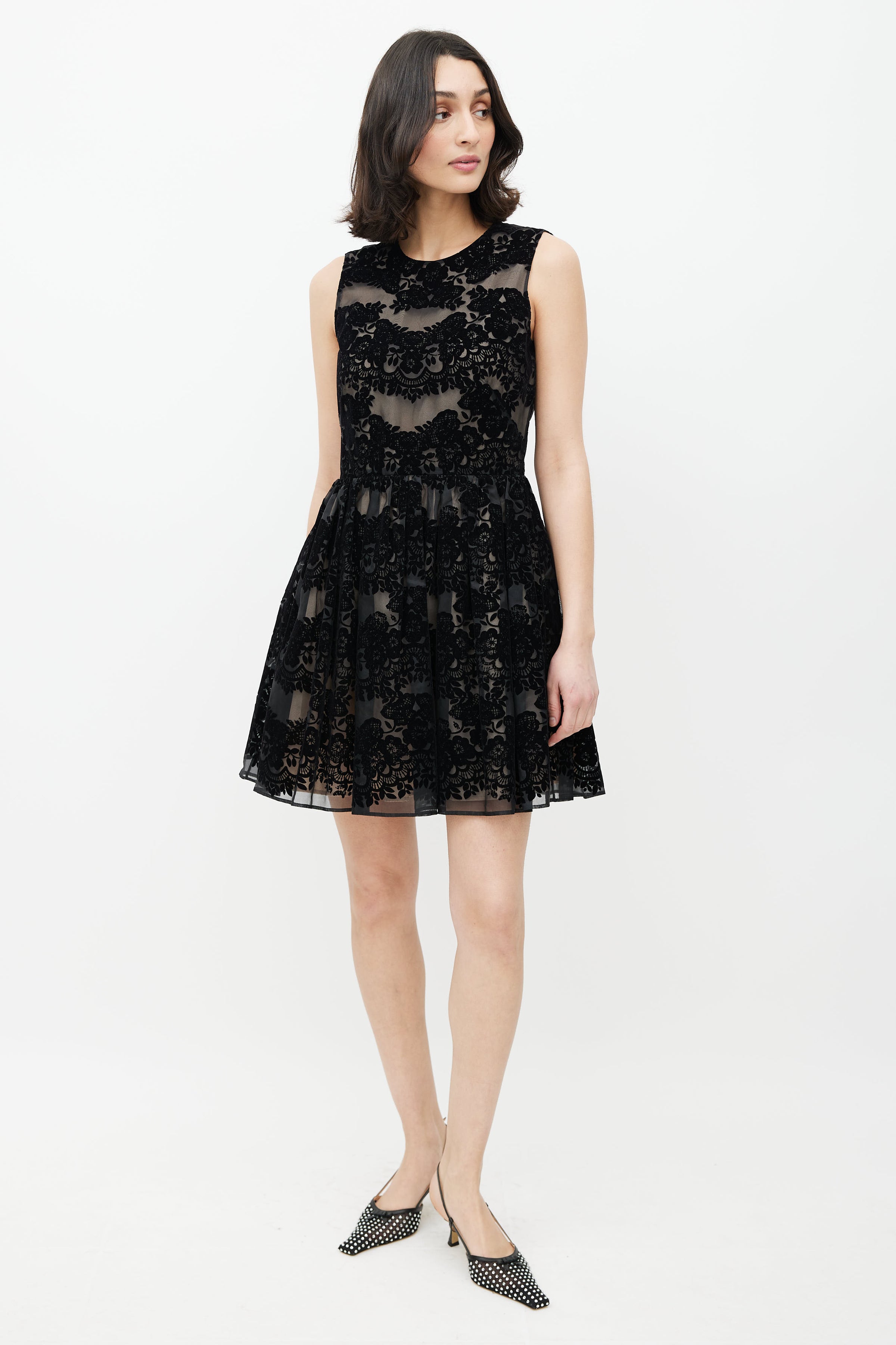 Red Valentino // Black Velvet Floral Silk Dress VSP Consignment Red Valentino // Black Velvet Floral Silk Dress VSP Consignment