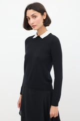 Red Valentino Black & White Cashmere & Silk Collared Sweater