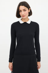 Red Valentino Black & White Cashmere & Silk Collared Sweater