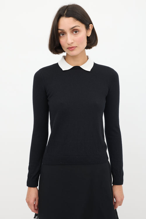 Red Valentino Black & White Cashmere & Silk Collared Sweater