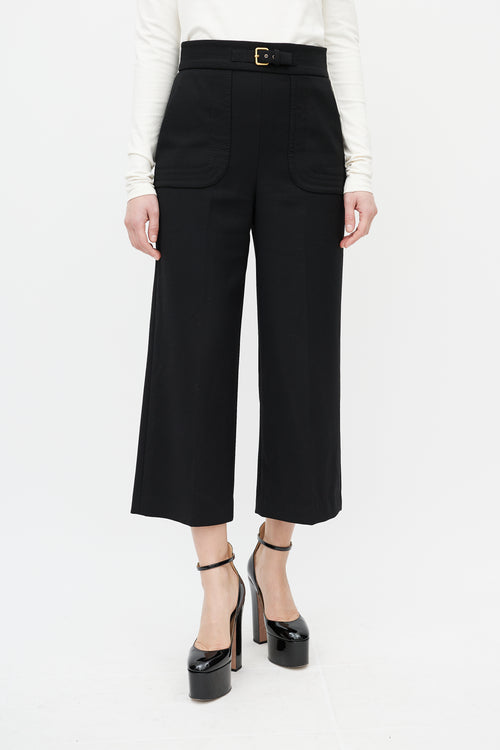 Red Valentino Black Wide Leg Buckled Cropped Trouser