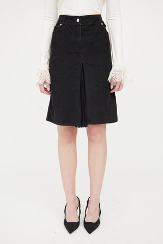 Red Valentino Black Corduroy Pleated Skirt