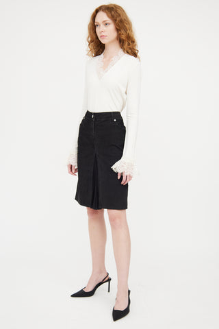 Red Valentino Black Corduroy Pleated Skirt