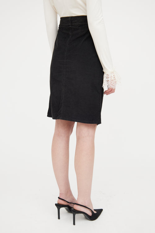 Red Valentino Black Corduroy Pleated Skirt