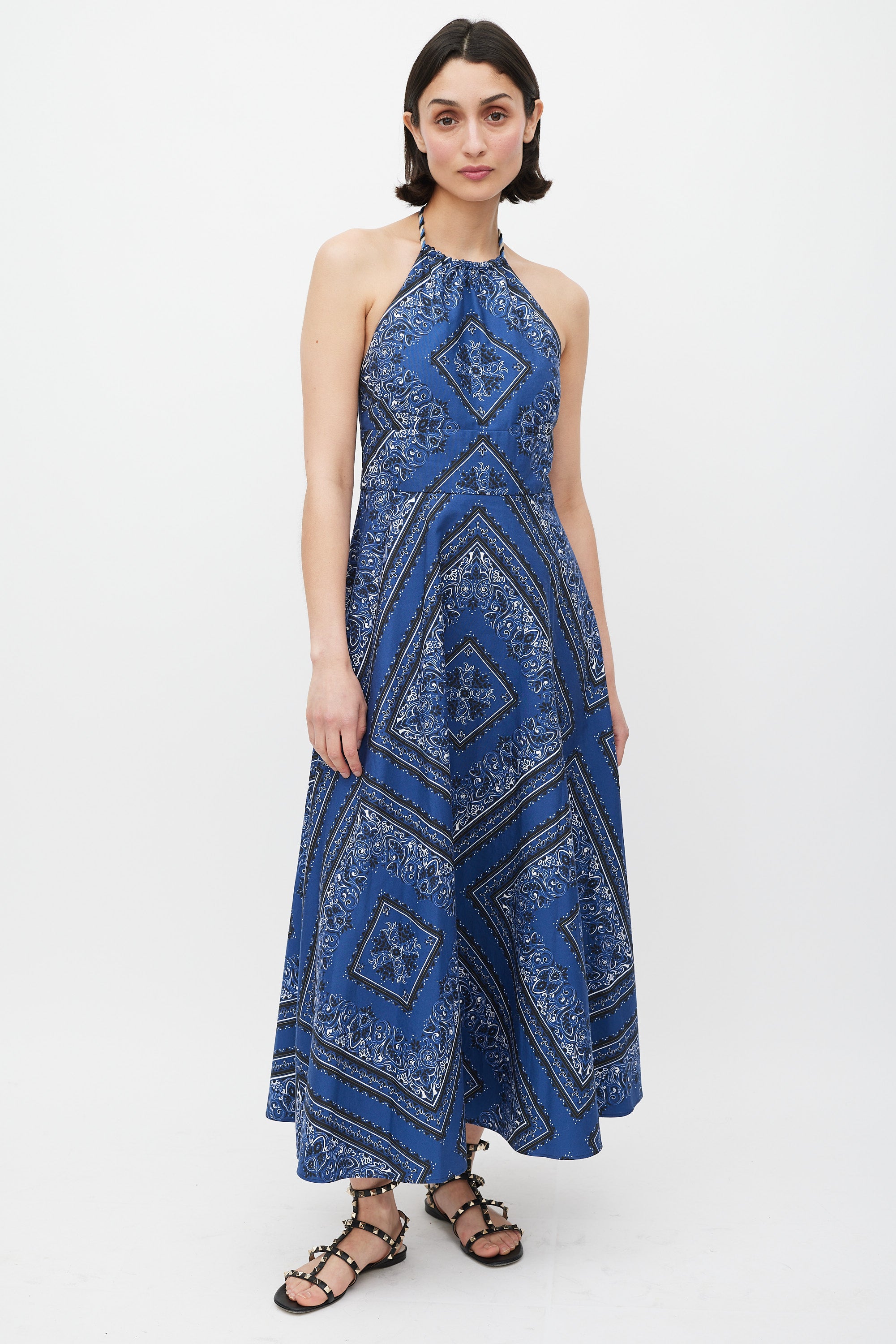 Red Valentino // Blue & Multi Printed A-Line Dress VSP Consignment Red Valentino // Blue & Multi Printed A-Line Dress VSP Consignment