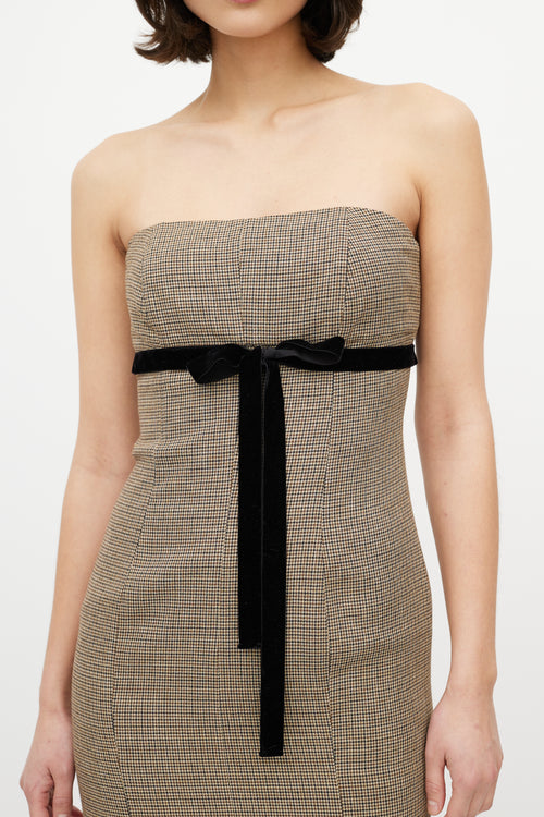 Red Valentino Brown & Black Micro Houndstooth Strapless Dress