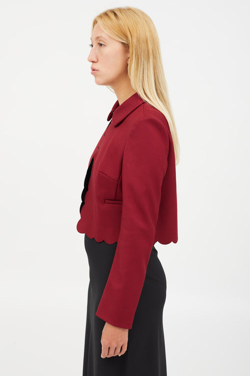 Red Valentino Burgundy Scalloped Cropped Jacket