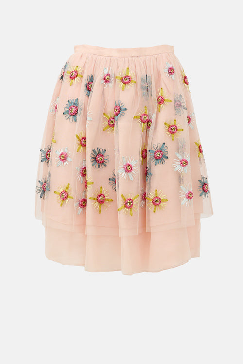Red Valentino Embroidered Tulle Skirt