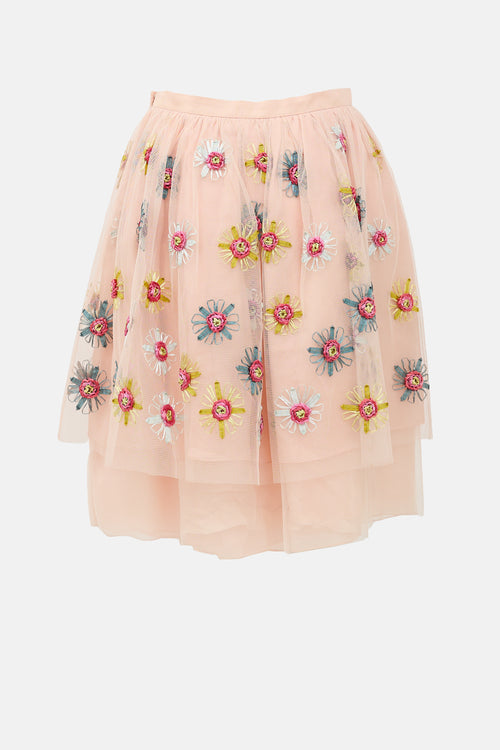 Red Valentino Embroidered Tulle Skirt