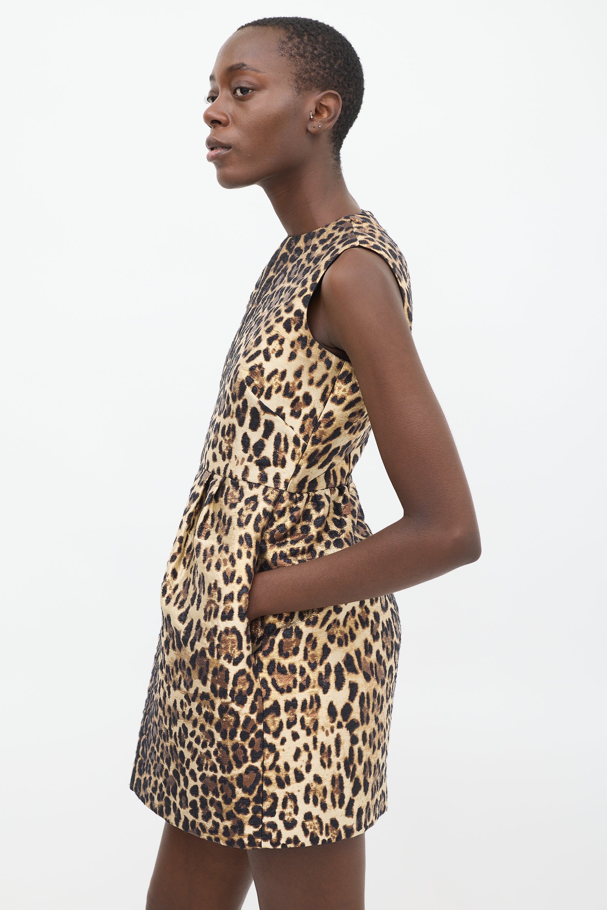 Red Valentino // Gold & Black Shiny Printed A-Line Dress VSP Consignment Red Valentino // Gold & Black Shiny Printed A-Line Dress VSP Consignment